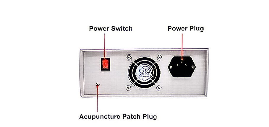 Rear panel with power switch, power socket and TENS patch outlet
